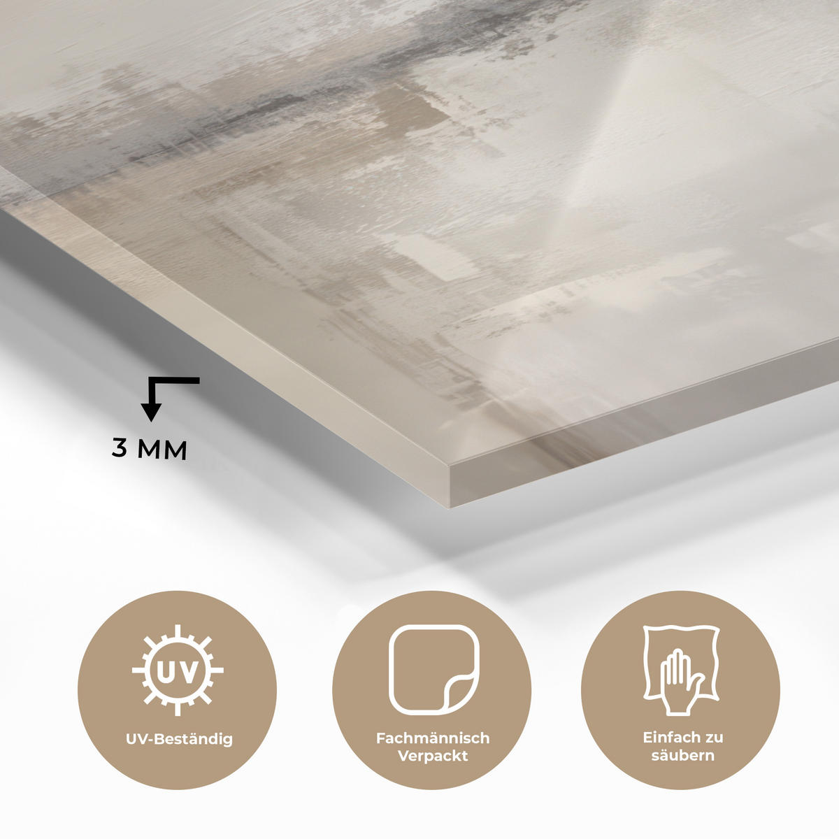 ACRYLGLASBILD Moderne Kunst - Abstrakt - Beige 40x60 cm - Beige, Glas (40/60cm) - MuchoWow