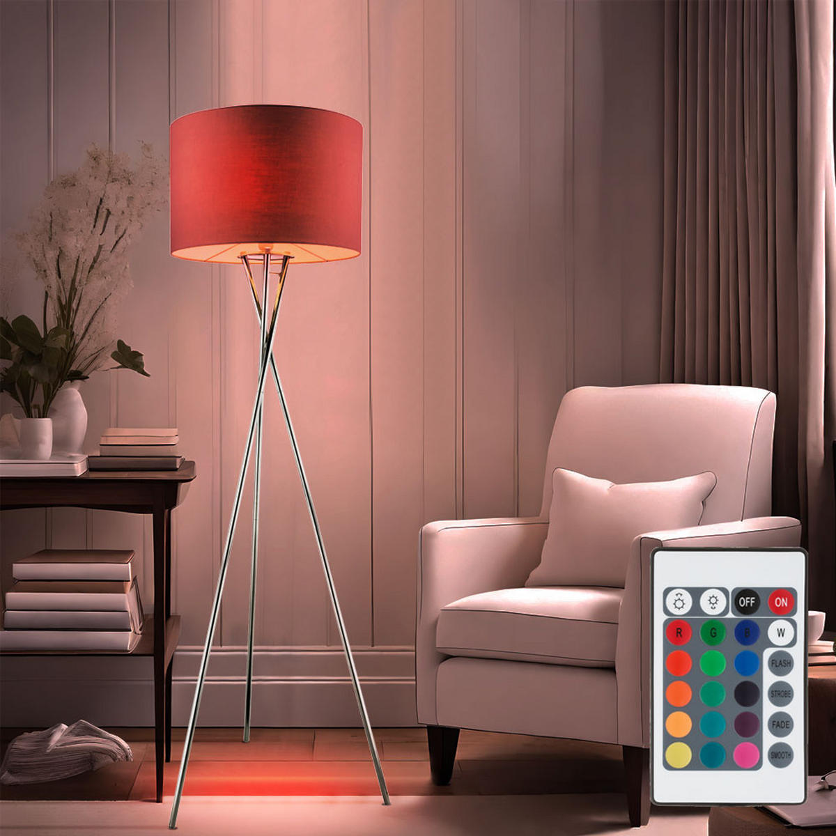 LED STEHLEUCHTE GUSTAV Silber Metall Textil - Silberfarben, Metall (54/54/160cm)
