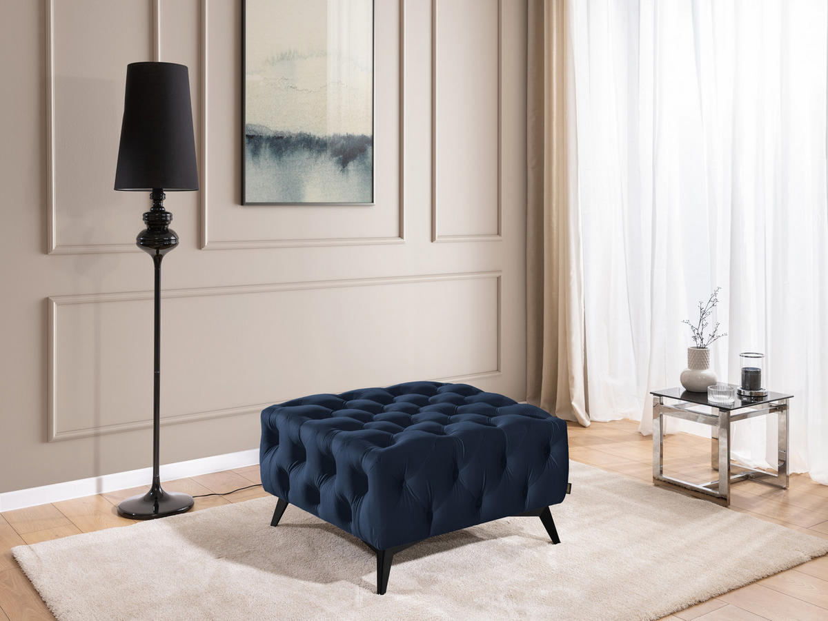 HOCKER Chesterfield Whitby Marineblau Samt mit schwarzen Füßen - Blau/Schwarz, Holz/Textil (80/45/80cm) - S-Style Möbel