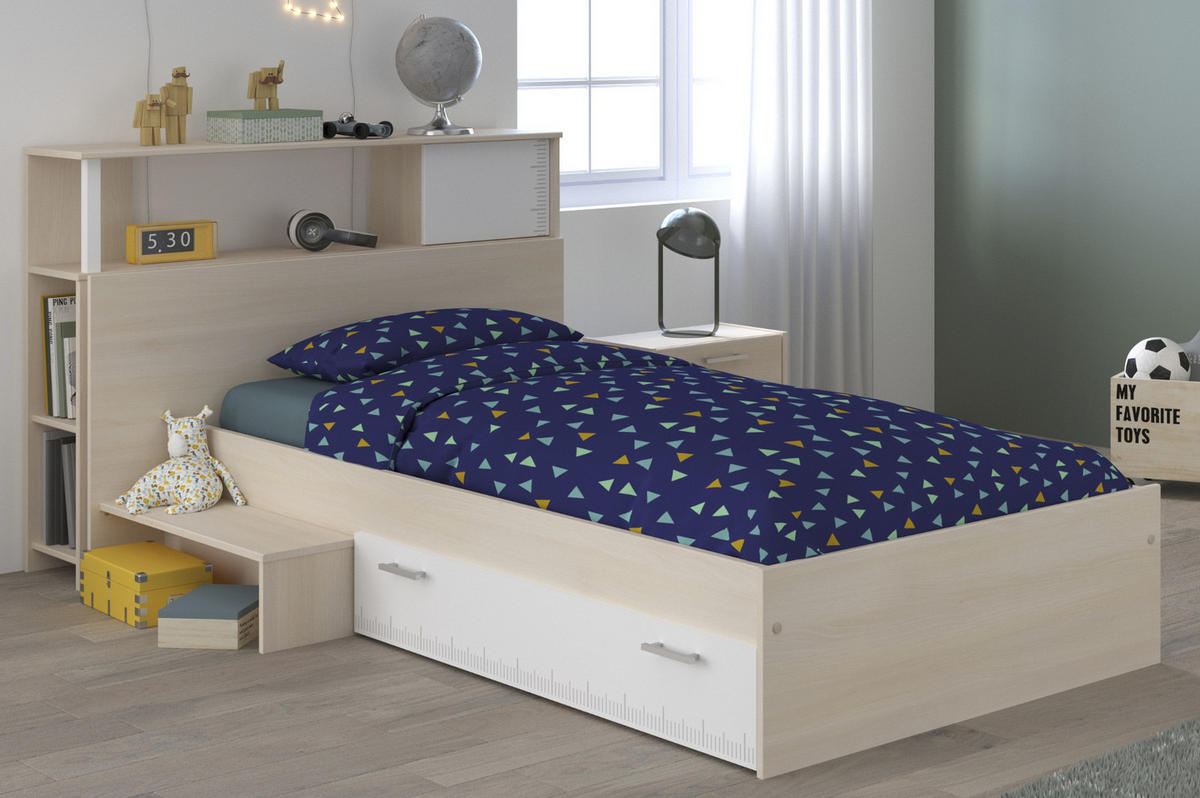 KINDERZIMMER Akazie, weiß, Jugendzimmer-Set 3-teilig - Silberfarben/Weiß, Holzwerkstoff/Kunststoff (203/182/48cm) - Parisot Meuble