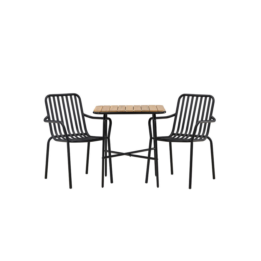 GARTENSET, Holmbeck, Tisch Natur, Stühle Schwarz, Holz, 88 x 70 x 74 cm, 3-teilig - Naturfarben, Holz - ebuy24