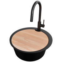 GRANITSPÜLE Pisa Max, 2-er set Alles Schwarz 53/53 cm 1 Becken + Küchenarmatur 40/20 cm + Ablauf-Set + Schneidebrett ab 50er Unterschrank - Beige/Schwarz, Kunststoff (53/20/53cm) - Primagran