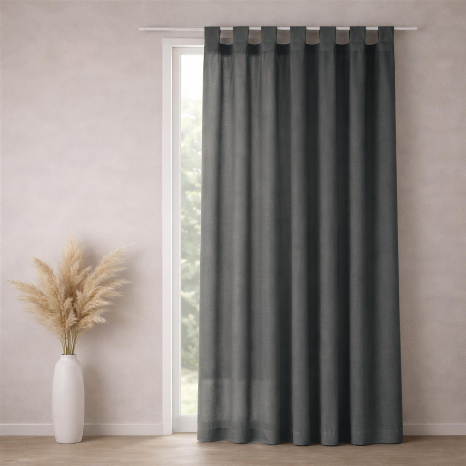 SCHLAUFENSCHAL Gardine 145x250 cm aus 100% Baumwolle. Eleganter Stone Washed Fenster Vorhang mit Schlaufen - Anthrazit - Naturfarben, Textil (145/250cm) - Carpe Sonno