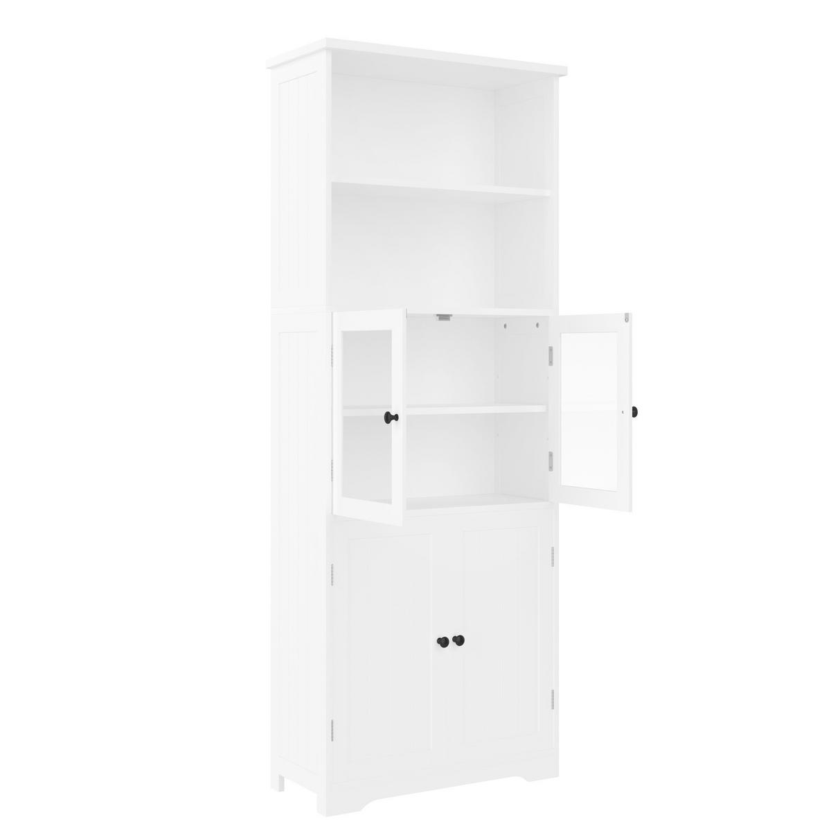 HIGHBOARD 57,5/28,5/160 cm in Weiß mit Glastüren und offenen Fächern - Weiß, Holzwerkstoff (57.4/160/28.5cm) - BEAOK