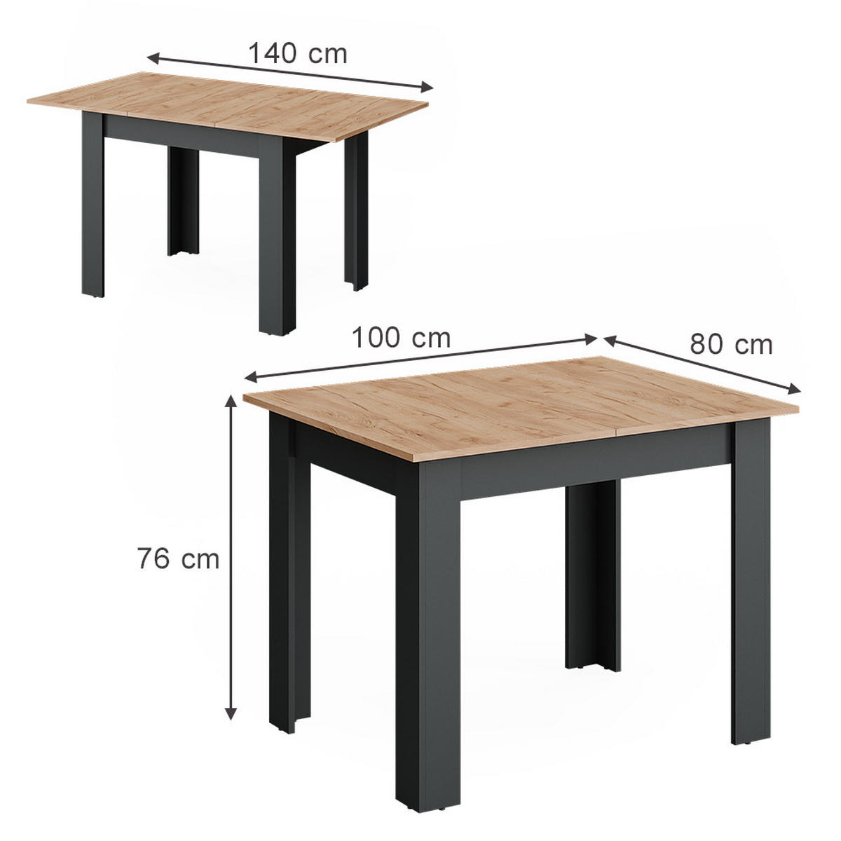 JÍDELNÍ STŮL Repose Antracit/zlatý dub - antracitová, kompozitní dřevo (80/100/76cm) - Vicco