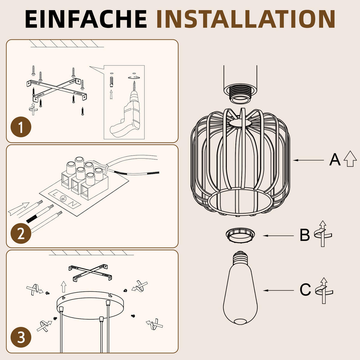 PENDELLEUCHTE Sythveth 25/18/145 cm - Grau, Holz/Metall (25/18/145cm) - ZMH