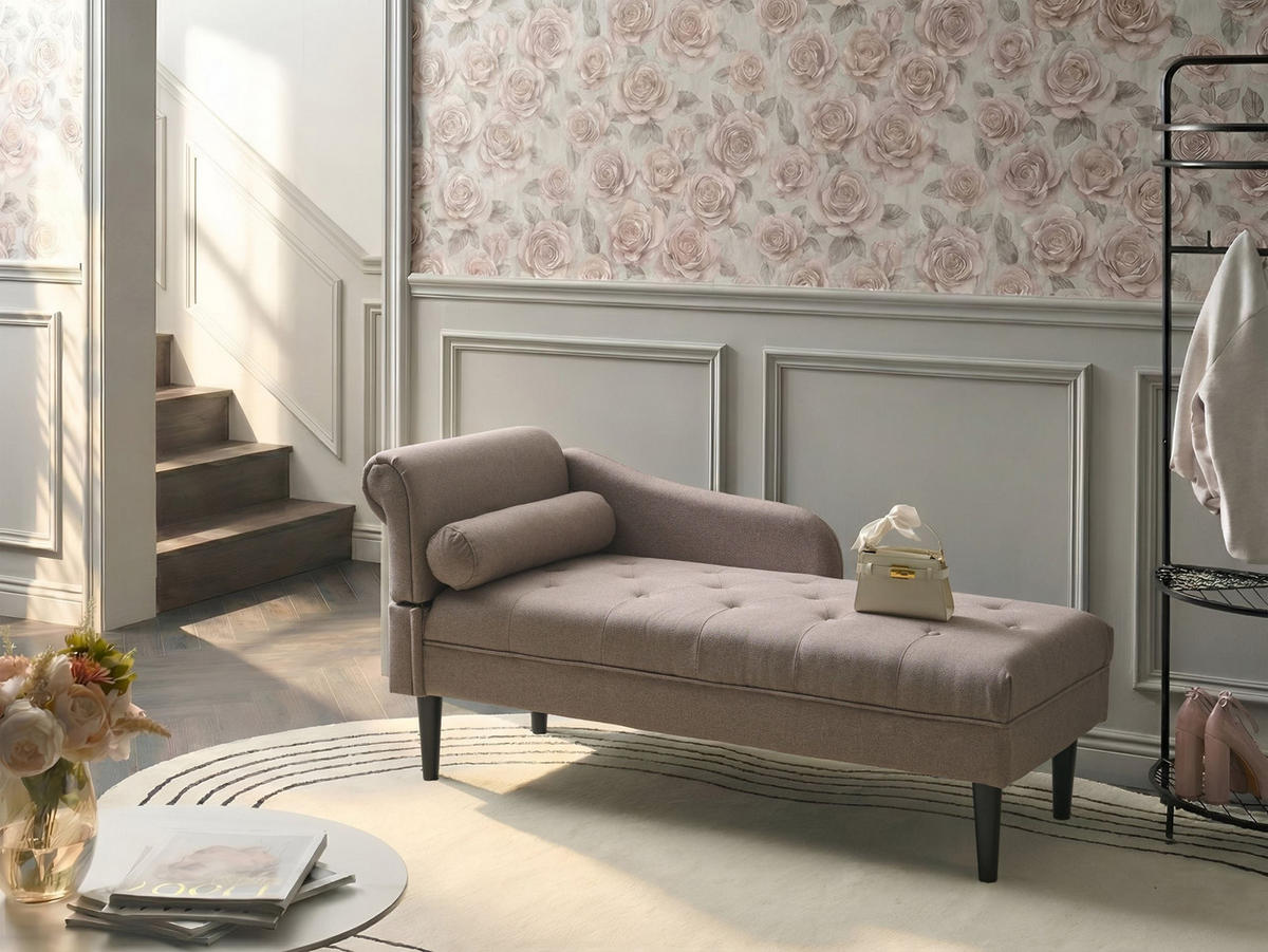 ČALOUNĚNÉ LEHÁTKO CHAISE LONGUE LEVOSTRANNÉ Látka Taupe Yvoire - černá/béžová, textil (68/72/151cm) - Beliani