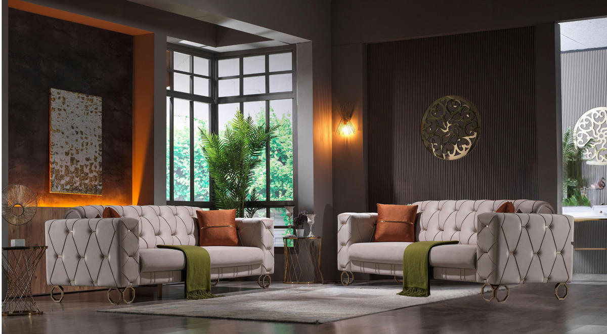 SITZGARNITUR Lizzy Beige Stellvariante:2+2 - Beige, Holz (170/80/90cm) - Villa Möbel