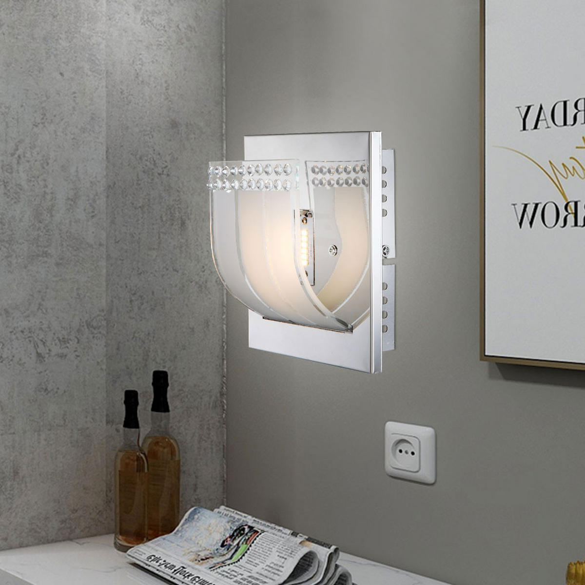 LED WANDLEUCHTE Metall Kristalloptik Silber 2er Set - Silberfarben, Glas (16/9/14cm) - Globo Lighting