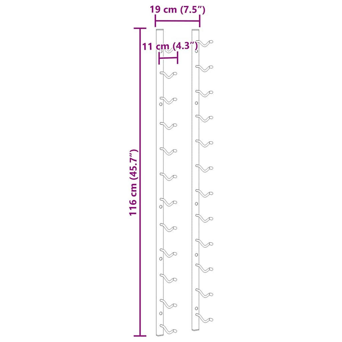 WEINREGALE zur Wandmontage Für 12 Flaschen, aus Metall, Schwarz, 2-teiliges Set - Schwarz, Metall (11/116/19cm) - vidaXL