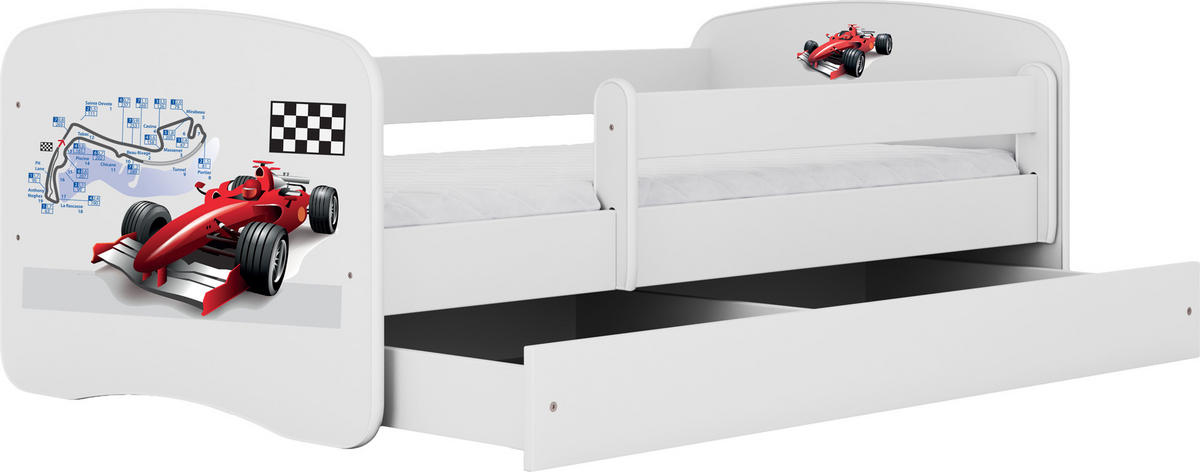 KINDERBETT Emily mit Schublade und Matratze, Weiß 70x140 cm - Kirschrot/Weiß, Holzwerkstoff (140/70cm) - WFL GROUP