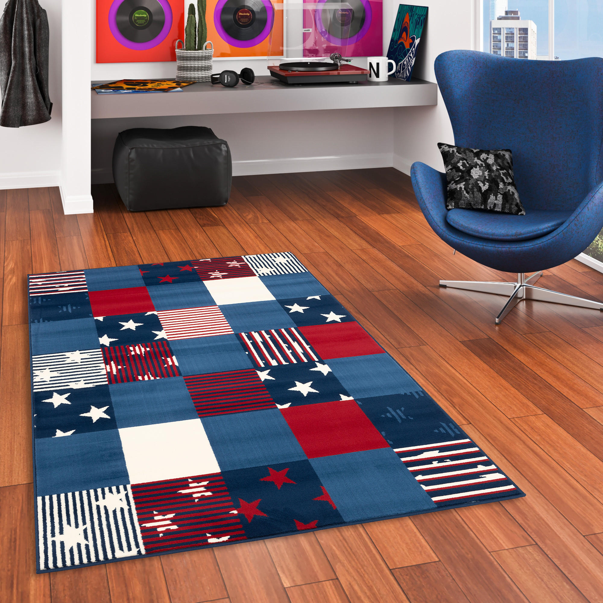 KINDER UND JUGEND TEPPICH SAMBA KARO STERNE - Blau/Rot, Textil (190/280cm) - Pergamon