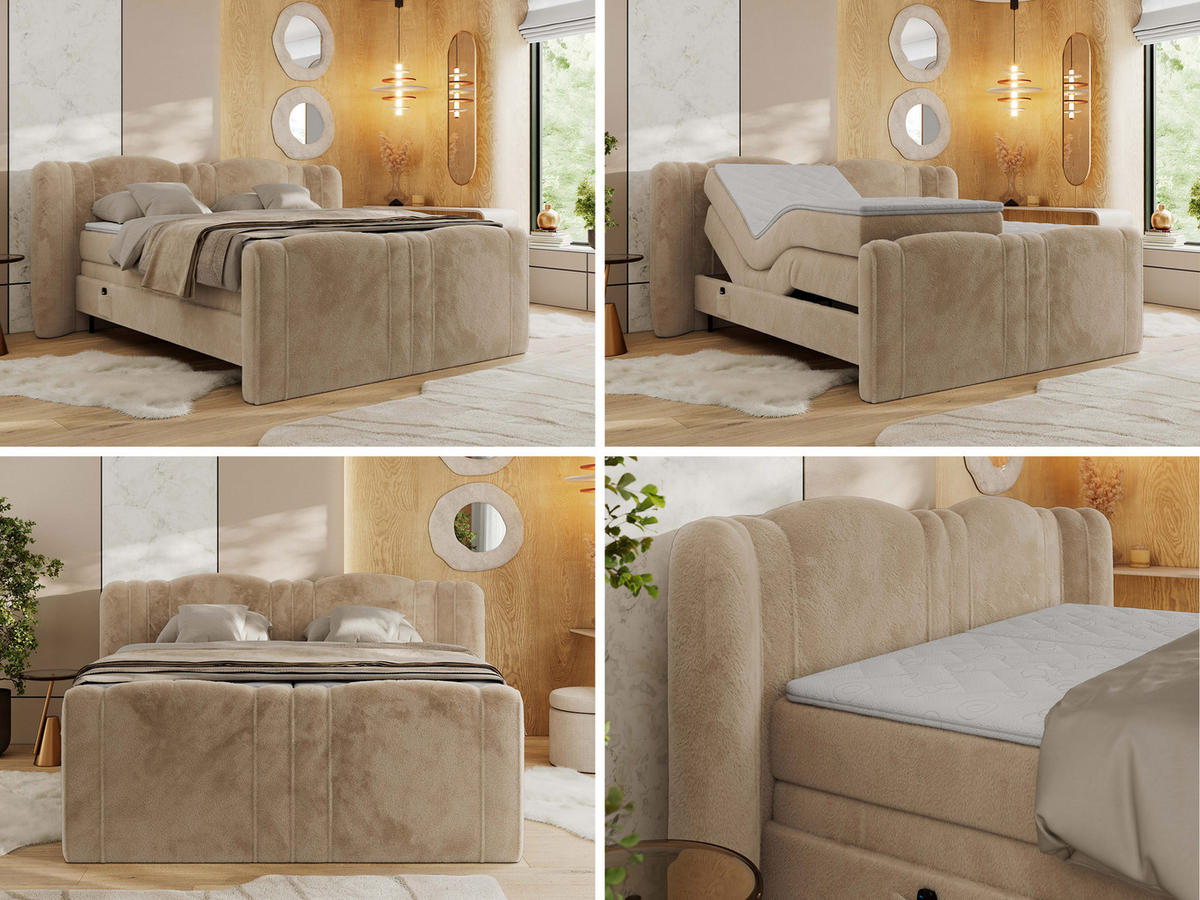 BOXBETT FORTINA 180/200 - Beige Plüsch - H4 - Beige, Holz/Textil (180/200cm) - MKS