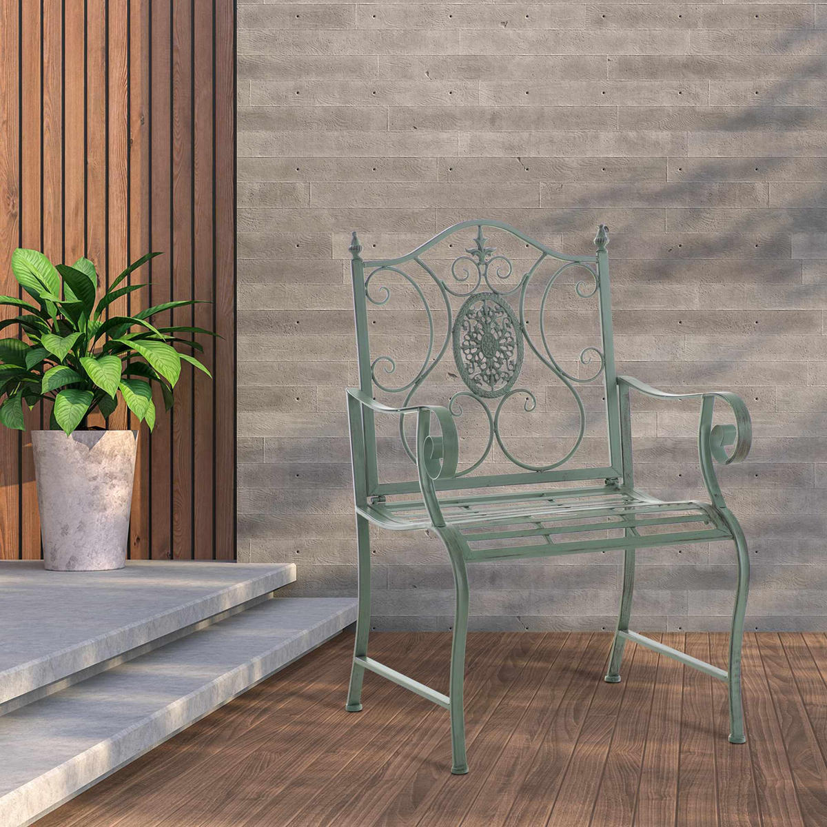 GARTENSTUHL Metall Antik-Grün - Grün, Metall (62/94/53cm) - CLP