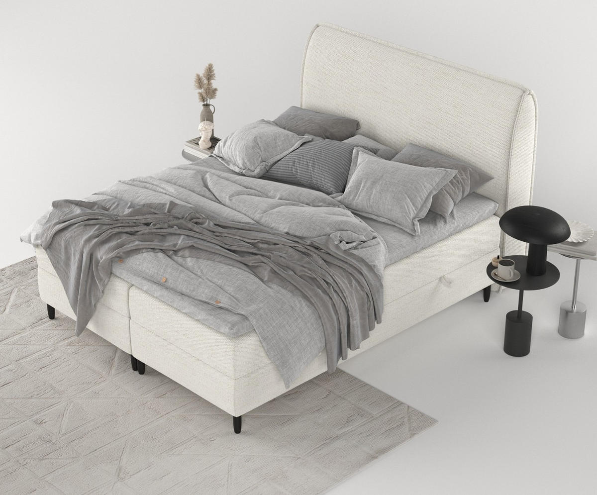 BOXBETT Lunaro 120/200 cm Creme im Modesto Stoff - Creme/Schwarz, Holz/Holzwerkstoff (120/200cm) - AltaBeds