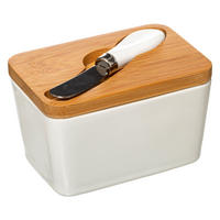 BUTTERDOSE mit Streichmesser, Keramik, Bambus, 13.5 x 9.3 cm - Beige, Keramik (9.3/9/13.5cm) - 5five Simply Smart