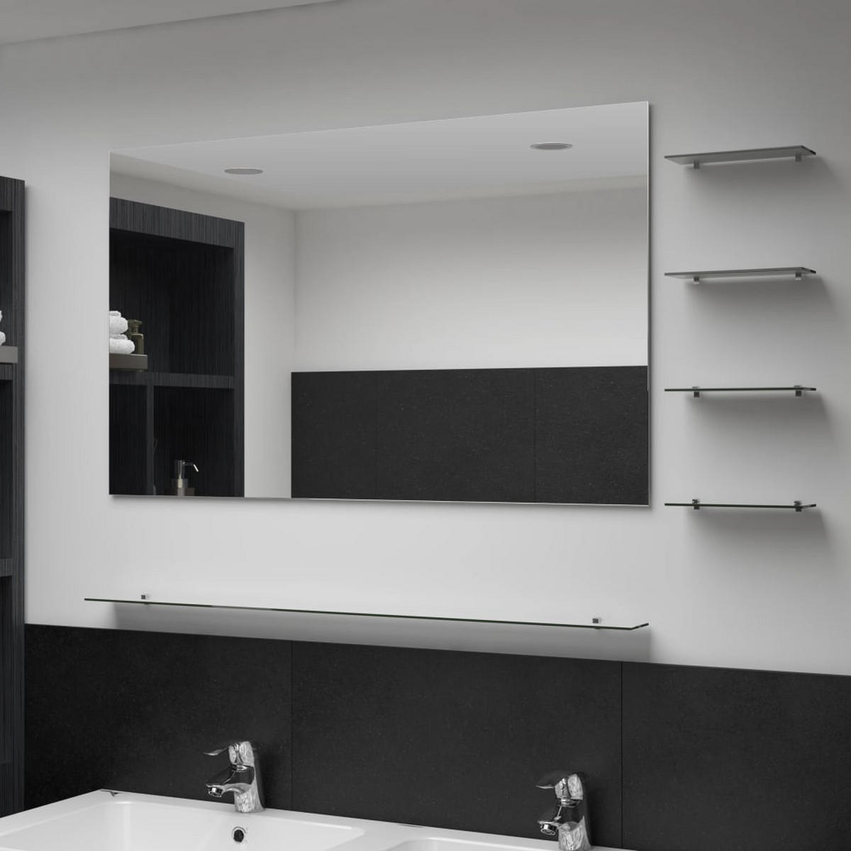 WANDSPIEGEL mit 5 Ablagen Silbern 100×60 cm - Silberfarben, Glas (100/60/10cm) - furnicato