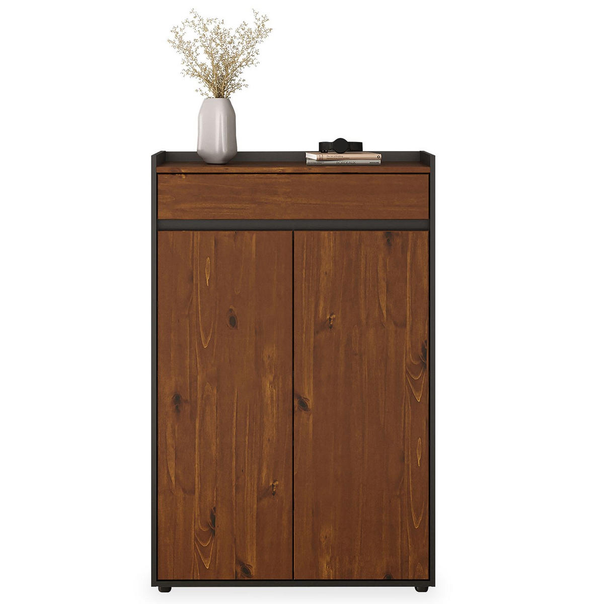 SCHUHSCHRANK TILO schwarz/Kastanie - Kastanienfarben/Schwarz, Holz (74/114/35cm) - IDIMEX