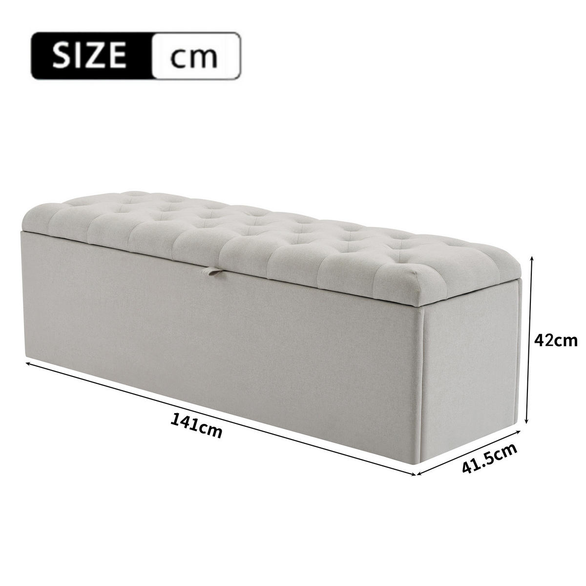 POLSTERBANK 141/41,5/47 cm mit Stauraum aus Leinen im eleganten Design, Hellgrau - Grau, Textil - Redom