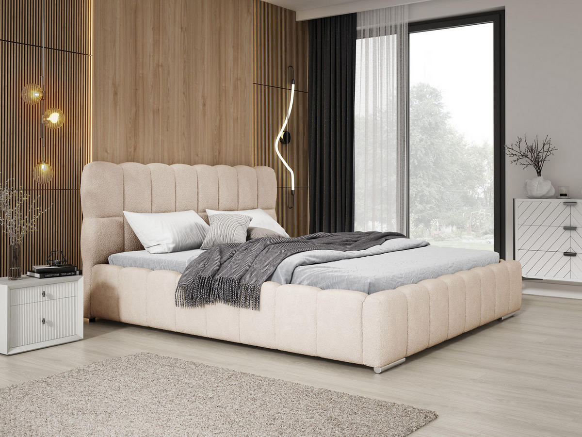 POLSTERBETT 180x200 cm Avilla mit Bettkasten, Lattenrost, Boucle, Beige - Beige, Holz/Textil (180/200cm) - Emporius