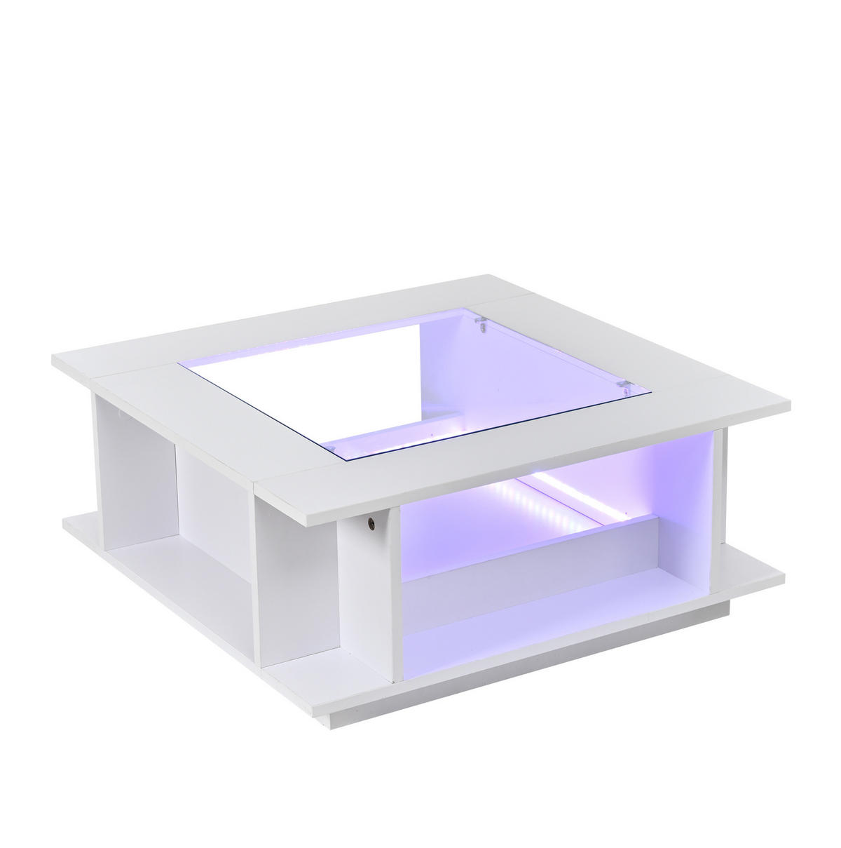 COUCHTISCH 70/70/30 cm weiß aus Spanplatte mit Glasplatte und LED - Weiß, Holzwerkstoff (70/70/30cm) - OKWISH