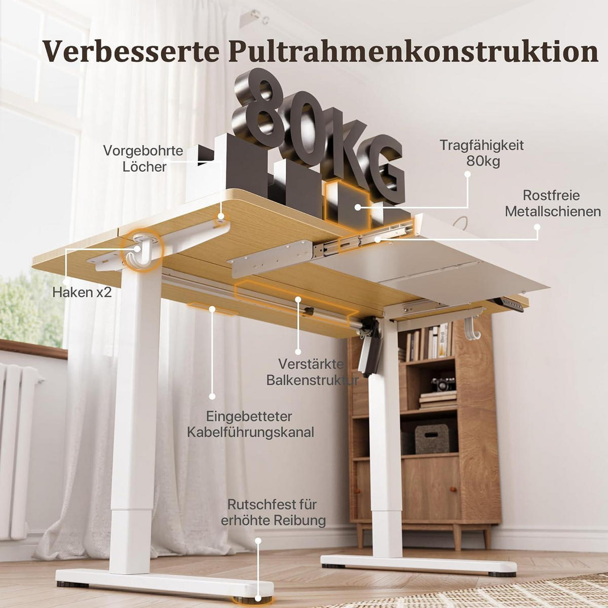 SCHREIBTISCH höhenverstellbar 140 x 60 cm mit Schublade und Memory-Funktion Beige - Beige, Holzwerkstoff (60/120/118cm)