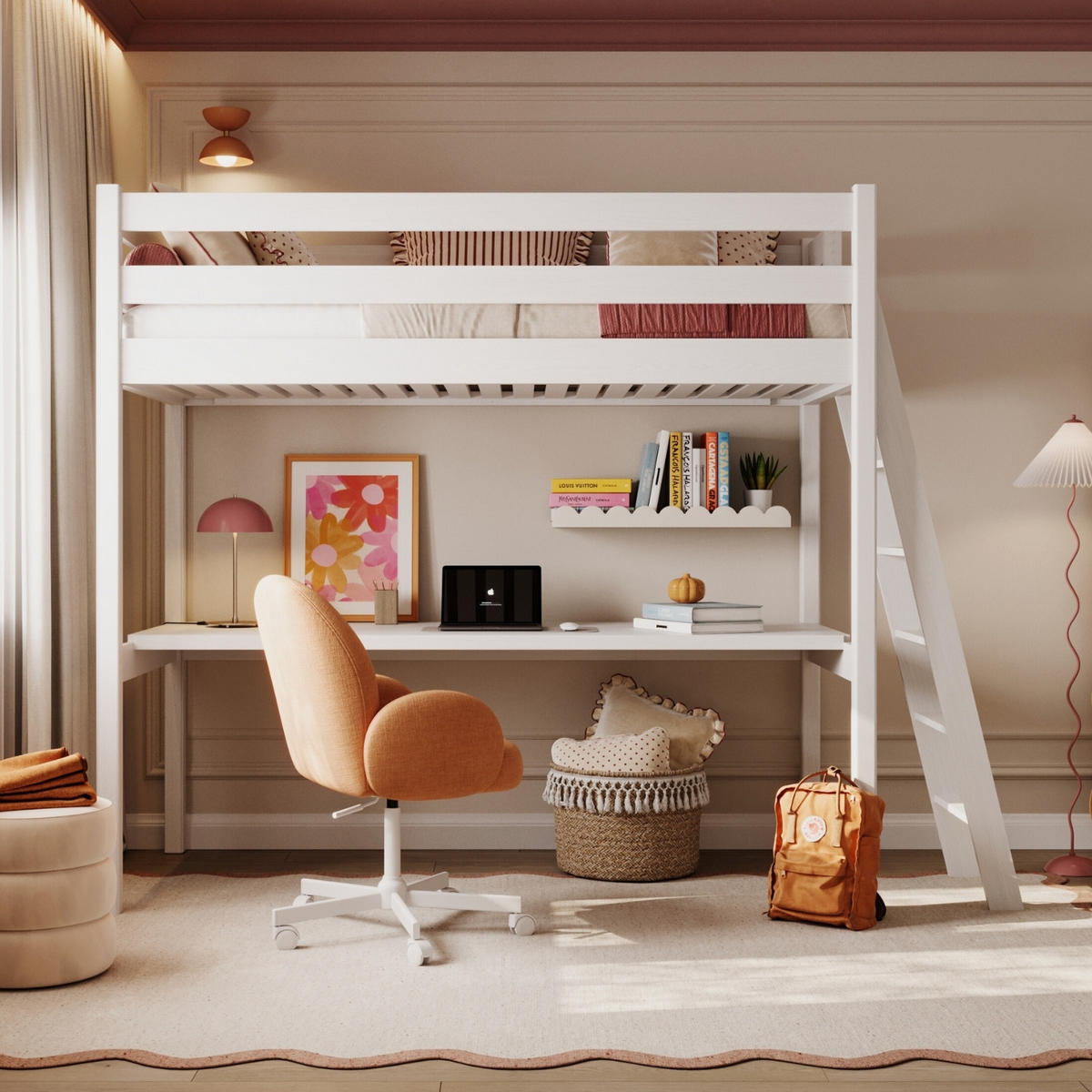 HOCHBETT N02 mit Schreibtisch Weiß 100/190 - Weiß, Naturmaterialien/Holz (100/190cm) - N-Wood
