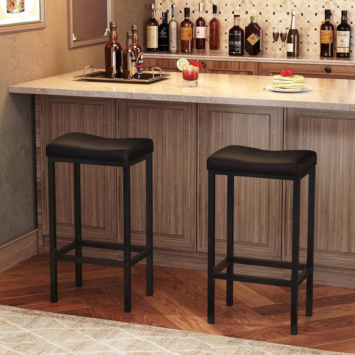 BARHOCKER 2er-Set Schwarz mit PU-Sitzfläche 63 cm - Schwarz, Kunststoff (42/63/30cm)