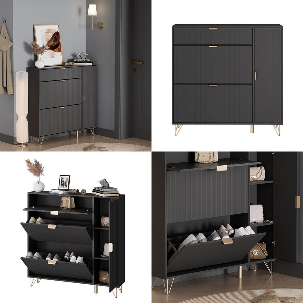 SCHUHSCHRANK Helge Schwarz 108 x 107.5 cm - Schwarz, Holzwerkstoff (108/107.5/23.5cm) - Vicco