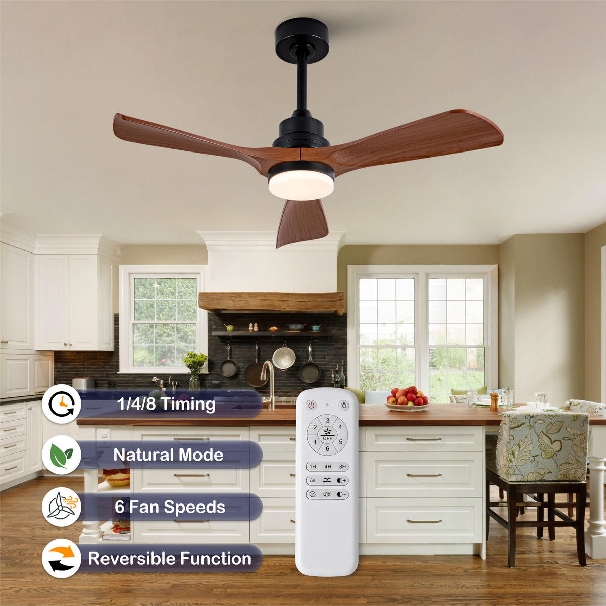 DECKENVENTILATOR DE-16256 42 Zoll Bauernhaus-Stil mit Fernbedienung Walnuss - Walnussfarben, Kunststoff (107/107/34cm) - ComfortXL