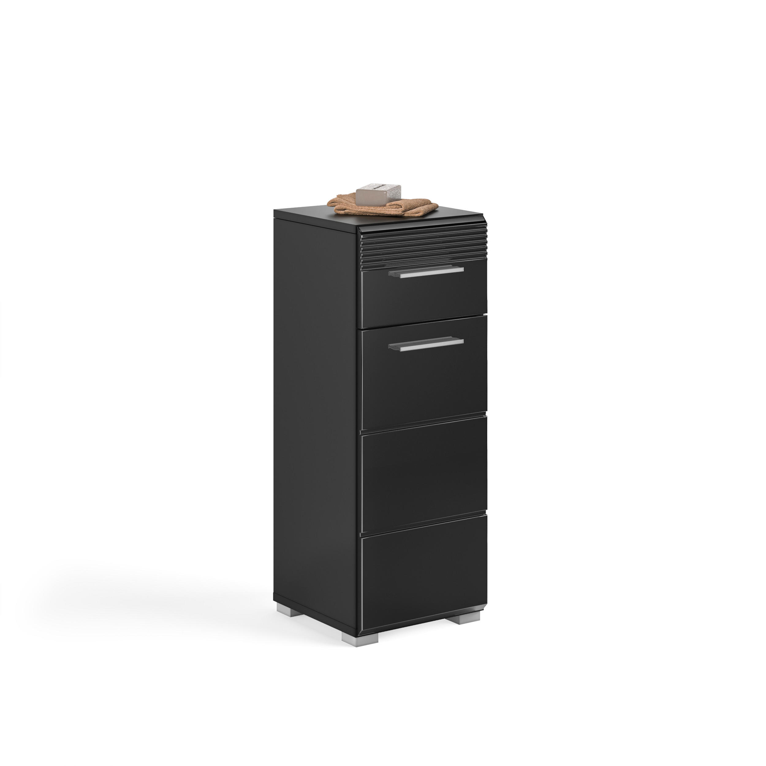 STANDSCHRANK Linus Bad in schwarz Nachbildung und schwarz hochglanz B/H/T: 30x79x30 cm - Schwarz, Holz (30/79/30cm)