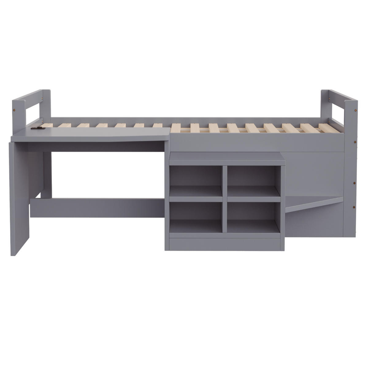 MULTIFUNKTIONSBETT 90/200 cm Grau mit Schreibtisch, Stauraum und Steckdose - Grau, Holz (90/200cm) - MIVRAY