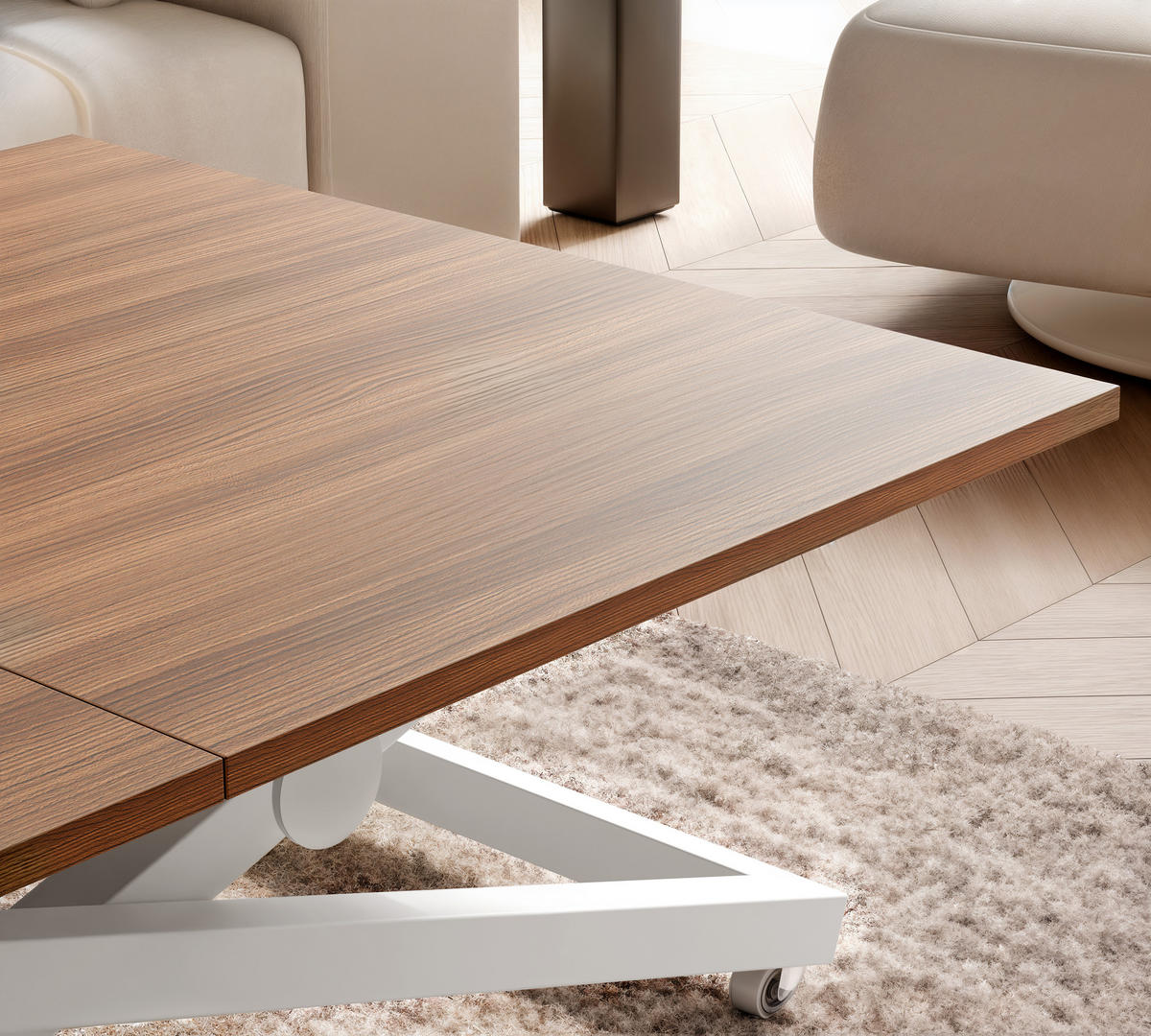 COUCHTISCH ARIA 120-160/80 cm, Höhenverstellbar, Weiß / Franklin-Nussbaum - Nussbaumfarben/Weiß, Holzwerkstoff/Metall (120/80/38cm) - Idohome