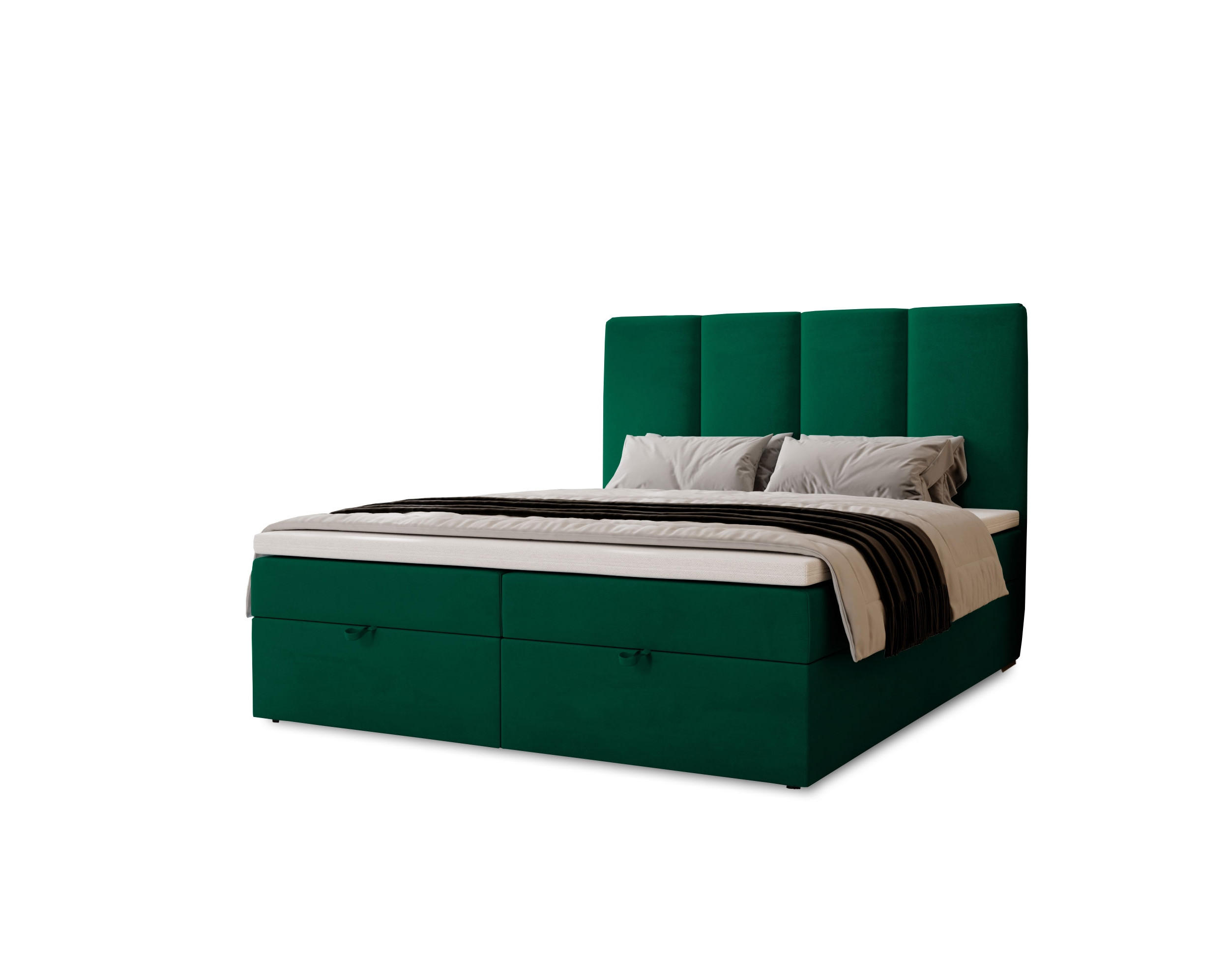 BOXBETT Malmo mit 2 Bettkästen, 140x200, Grün, Velourstoff, Doppelbett mit Bonell-Matratze - Grün, Holz/Kunststoff (140/200cm) - Marpur