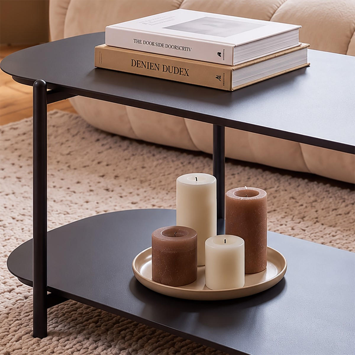 ZWEISTUFIGER Couchtisch aus schwarzem Metall 58/45,5/100 cm - Schwarz, Metall (100/58/45.5cm) - Calicosy