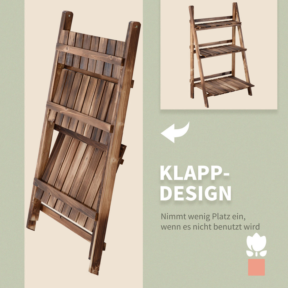 PFLANZENTREPPE Blumentreppe Blumenregal Pflanzregal, 3 Stufen, Tannenholz, Verkohlt - Dunkelbraun, Holz (37/93/60cm) - Outsunny