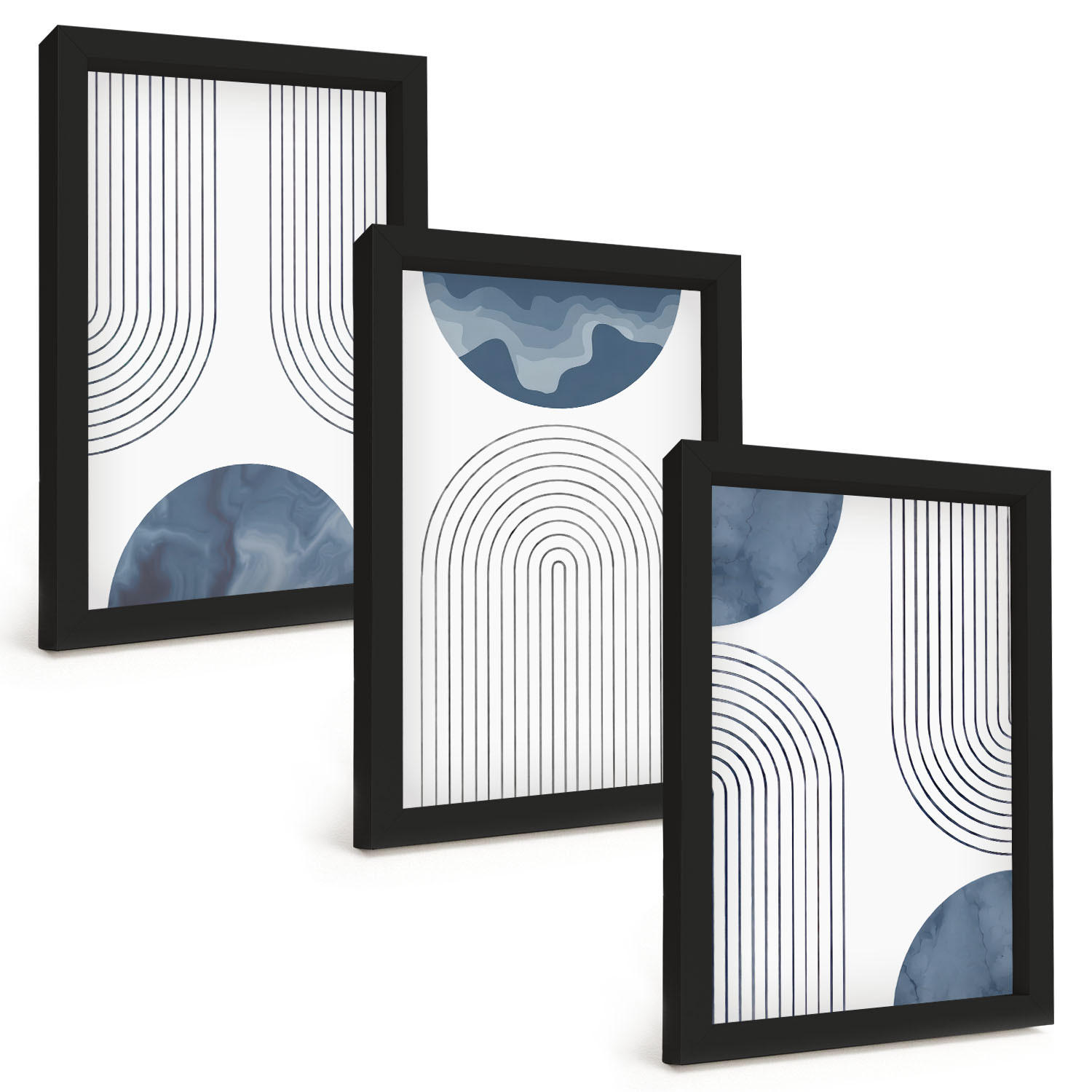 BILDER SET 3er Set - 20x30 cm Schwarzer Rahmen - Abstrakte blaue Muster - Schwarz, Kunststoff (20/30cm) - TULUP