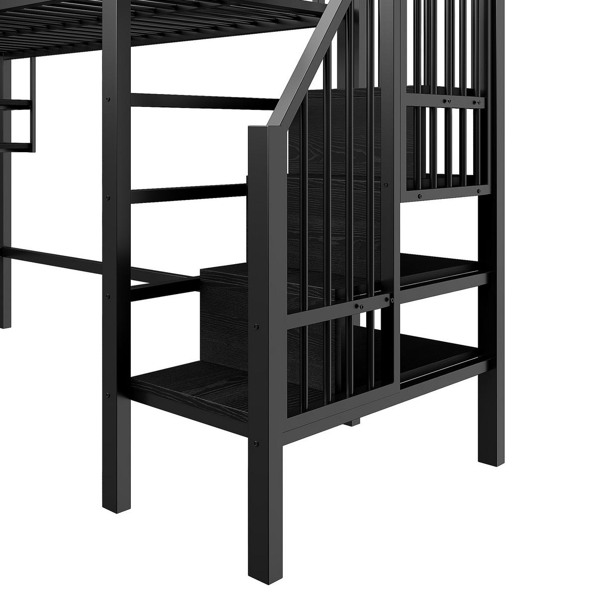 HOCHBETT aus Metall 90x200 cm in Schwarz mit Stauraumleiter & Regalen - Schwarz, Metall (90/200cm) - Modfu