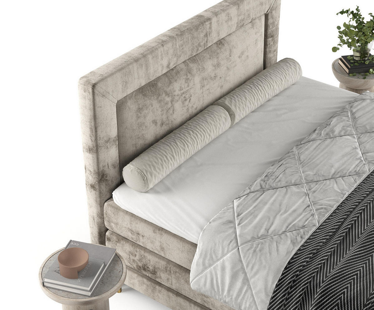 BOXSPRINGBETT Madame Beige 160/200 cm mit Matratzen und Topper - Beige/Schwarz, Holz/Holzwerkstoff (160/200cm) - Maison de Reve