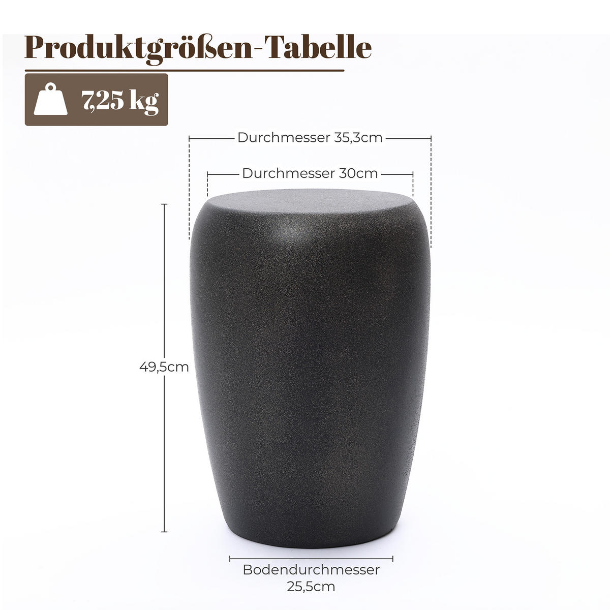 BEISTELLTISCH für den Außenbereich, 50 cm, rund, Struktur aus Zement im Travertin-Stil - Schwarz Hochglanz, Kunststoff (35/35/49.5cm) - Hometopia