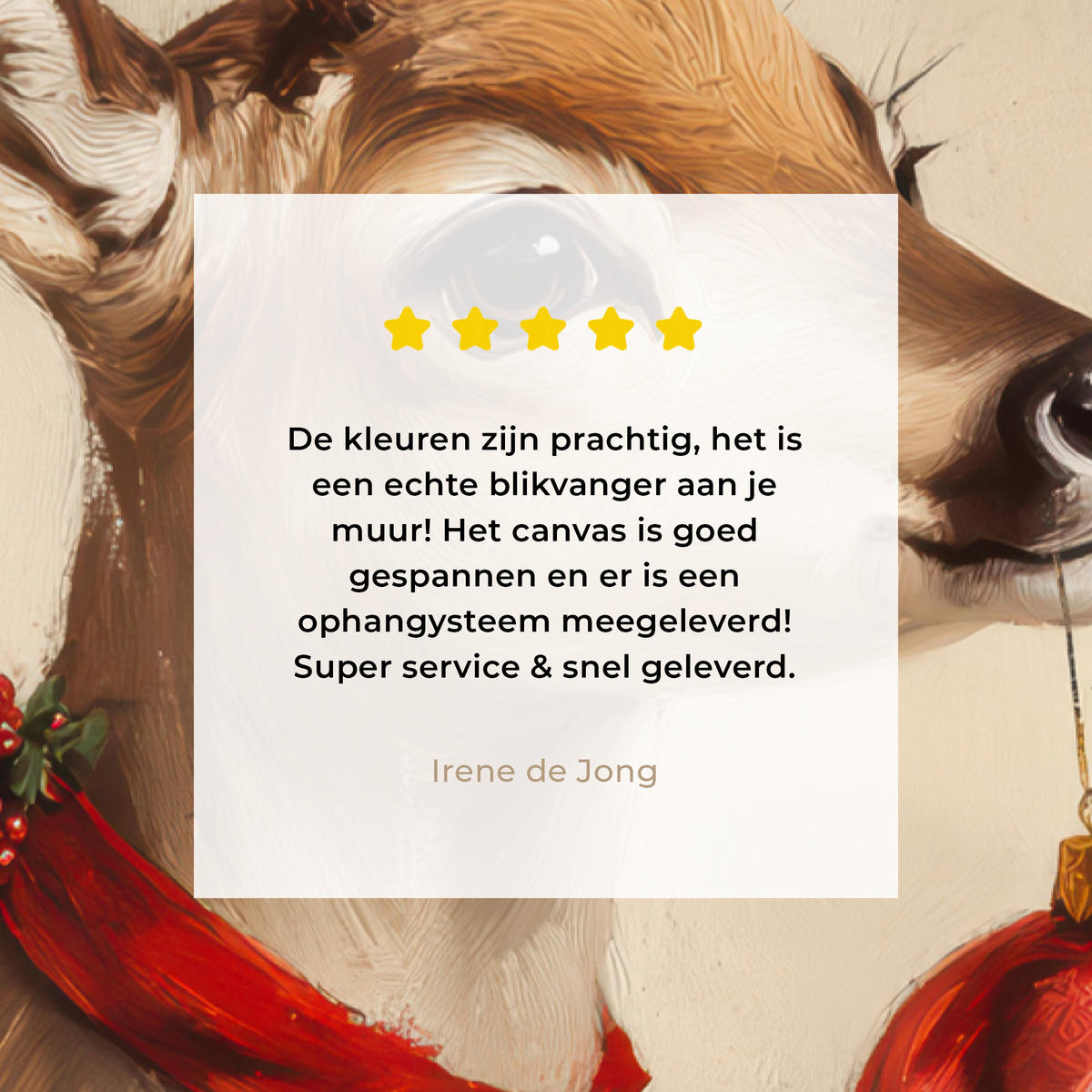 LEINWANDBILD Weihnachten - Hirsch - Geweih - Weihnachtskugel - Rentier Deko XXL 80x120 cm - Hellbraun, Textil (80/120cm) - MuchoWow