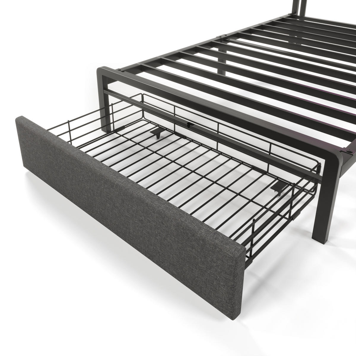 POLSTERBETT 90/200 cm Grau mit Stauraum-Kopfteil und LED-Beleuchtung - Grau, Textil (90/200cm) - OKWISH