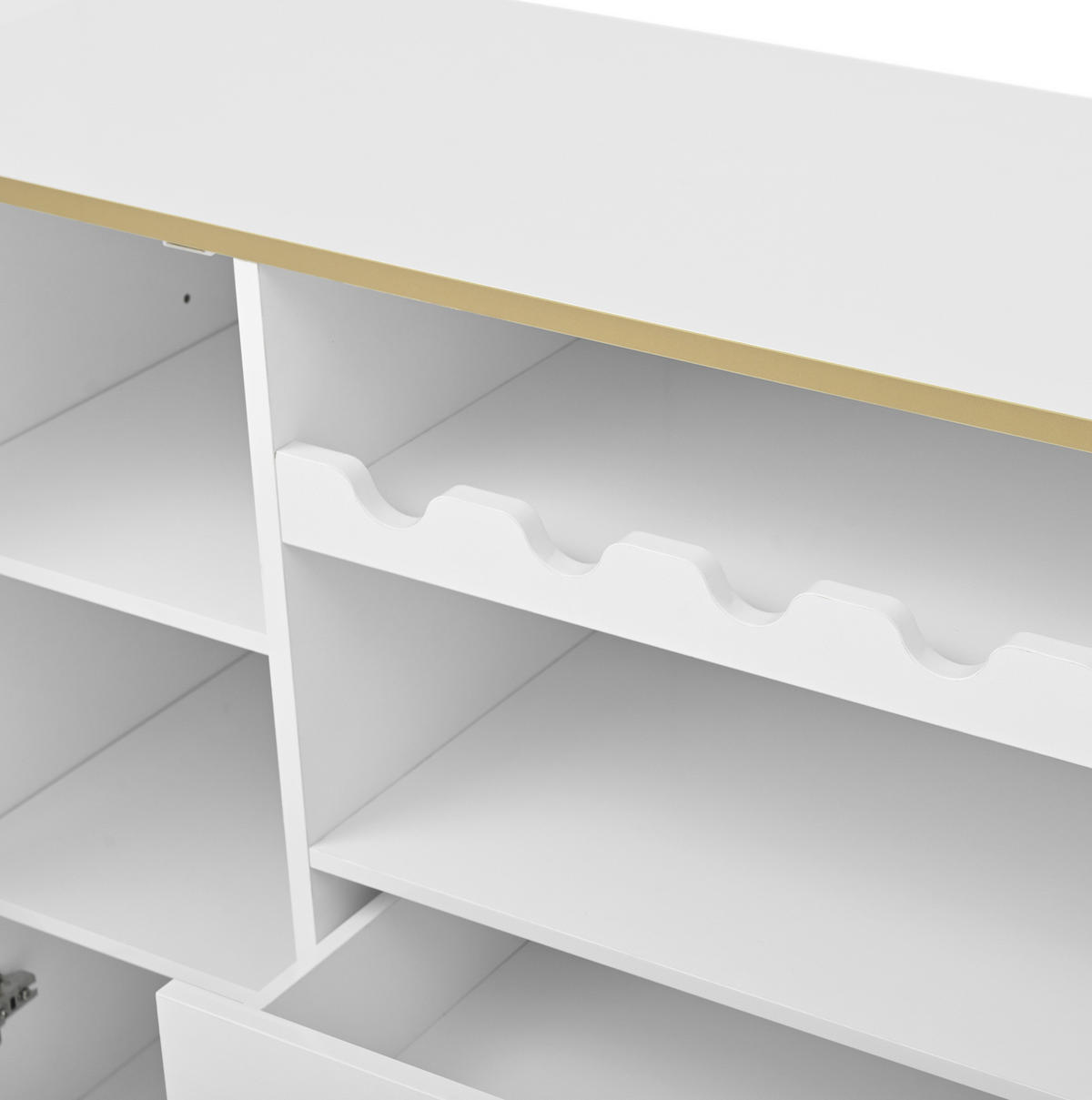 KOMMODE aus MDF 120x38x90cm in Weiß mit Weinregal - Weiß, Holzwerkstoff (120/90/38cm) - Modfu