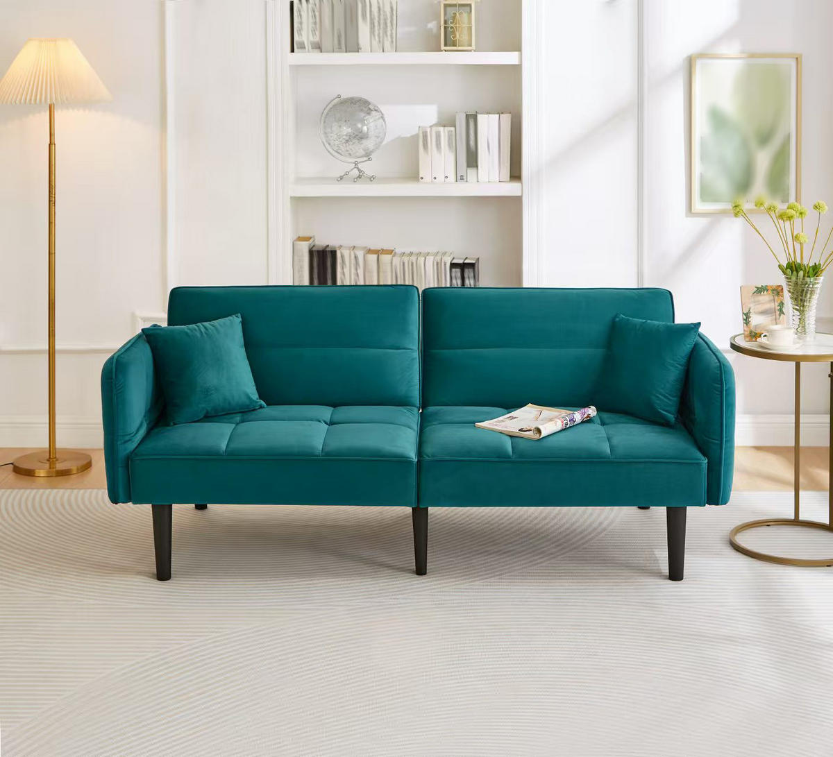 SCHLAFSOFA Samtbezug mit verstellbaren Rückenlehnen und klappbaren Armlehnen Antik Blaugrün 176/78/76 cm - Grün, Textil (78/76/176cm) - Redom