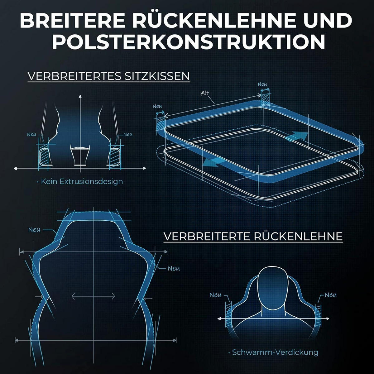GAMING Stuhl PRO mit Fußstütze und Nackenkissen Schwarz - Schwarz, Kunststoff (54/109/45cm)