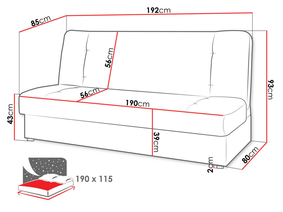 SCHLAFSOFA Zelka - Grau, Holz/Kunststoff (192/93/85cm) - MIRJAN24