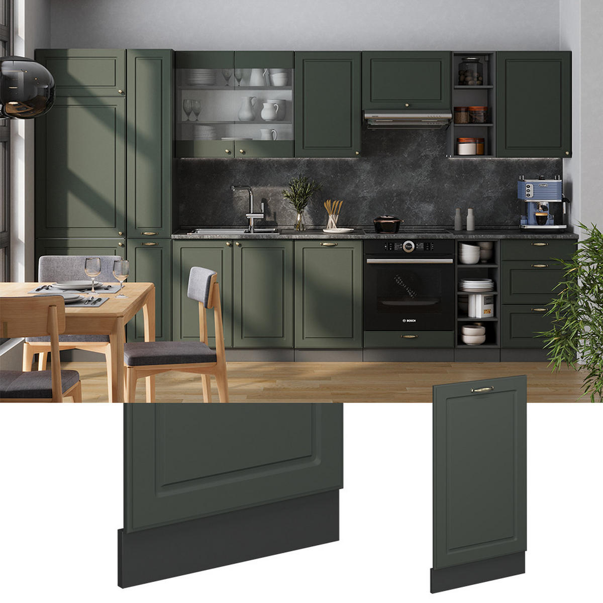 GESCHIRRSPÜLBLENDE Fame-Line Grün-Gold Landhaus 45 cm , AP Anthrazit - Anthrazit/Grün, Holzwerkstoff (45/81.8/1.6cm) - Vicco