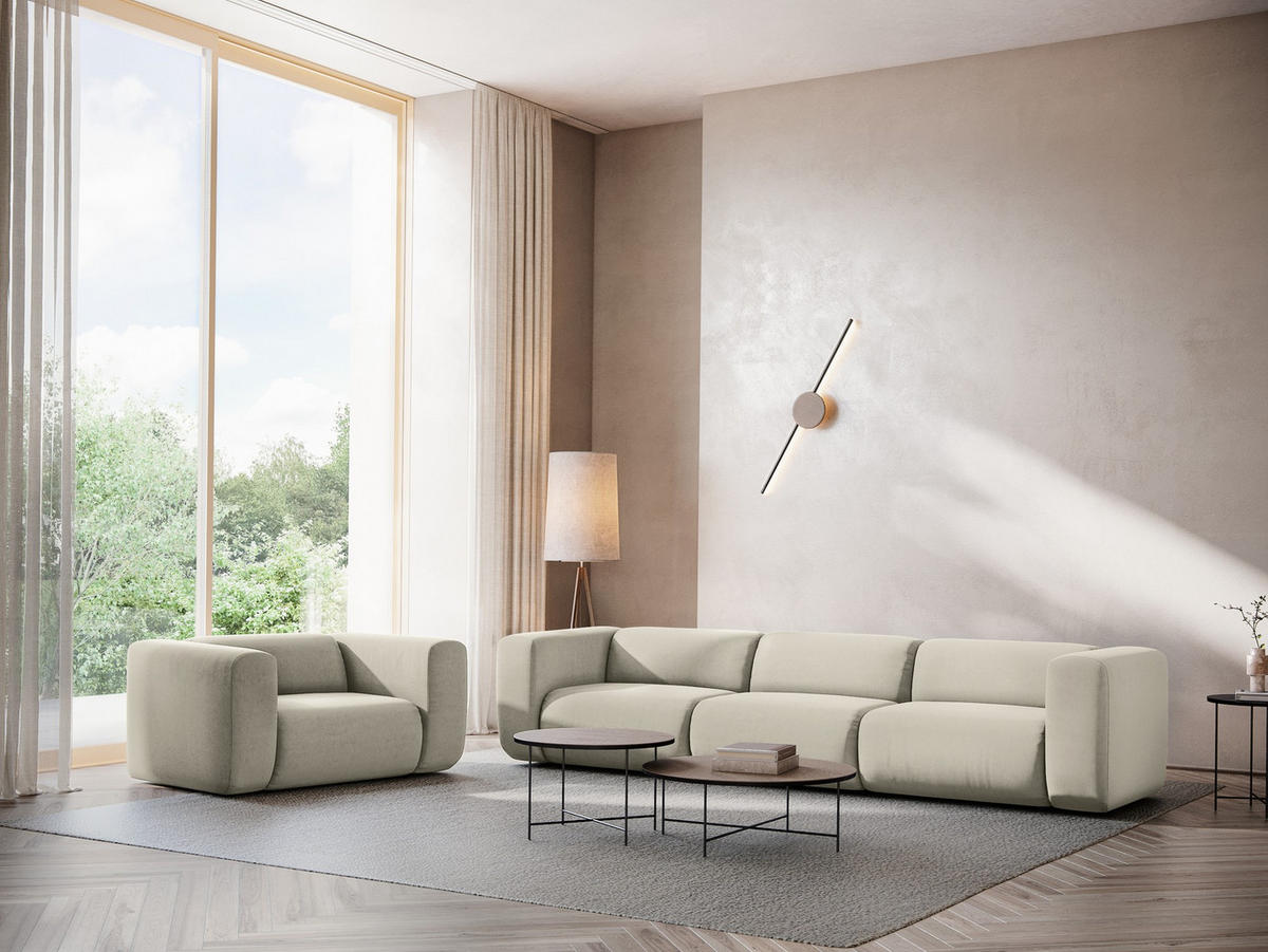 3-SITZER SOFA Samt Stoff Creme - Perlmutt/Creme, Kunststoff/Textil (228/70/89cm) - Makamii