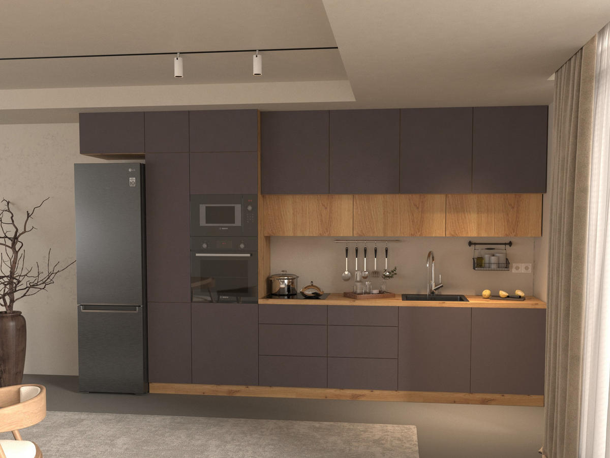 KÜCHENZEILE 400 - Langen KL4-M400 in Grau / Artisan Eiche - Eiche Artisan/Grau, Holz (400/248/58cm)