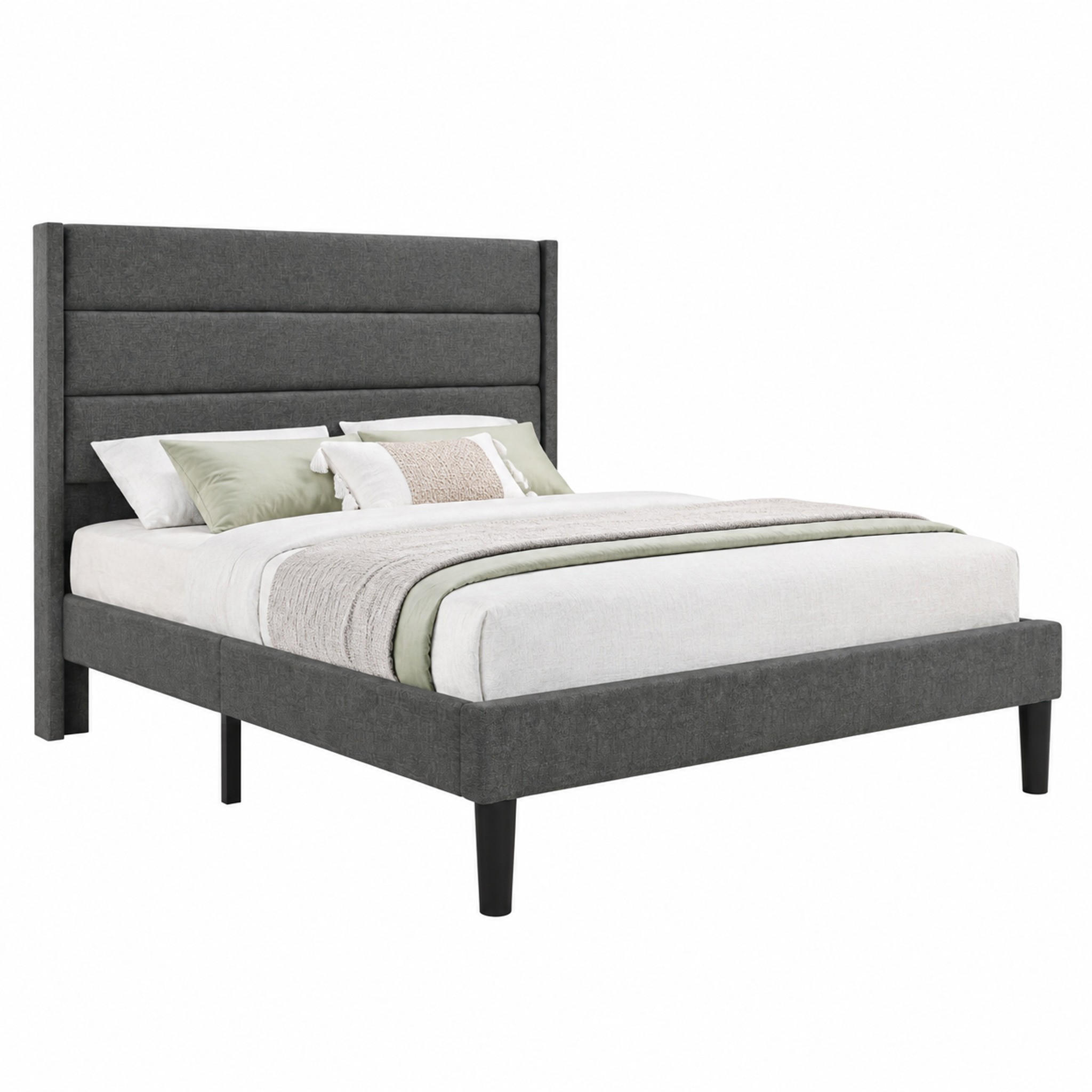 BETT mit Matratze 140x200 cm Leinen Dunkelgrau - Dunkelgrau, Metall (140/200cm) - Meubliv